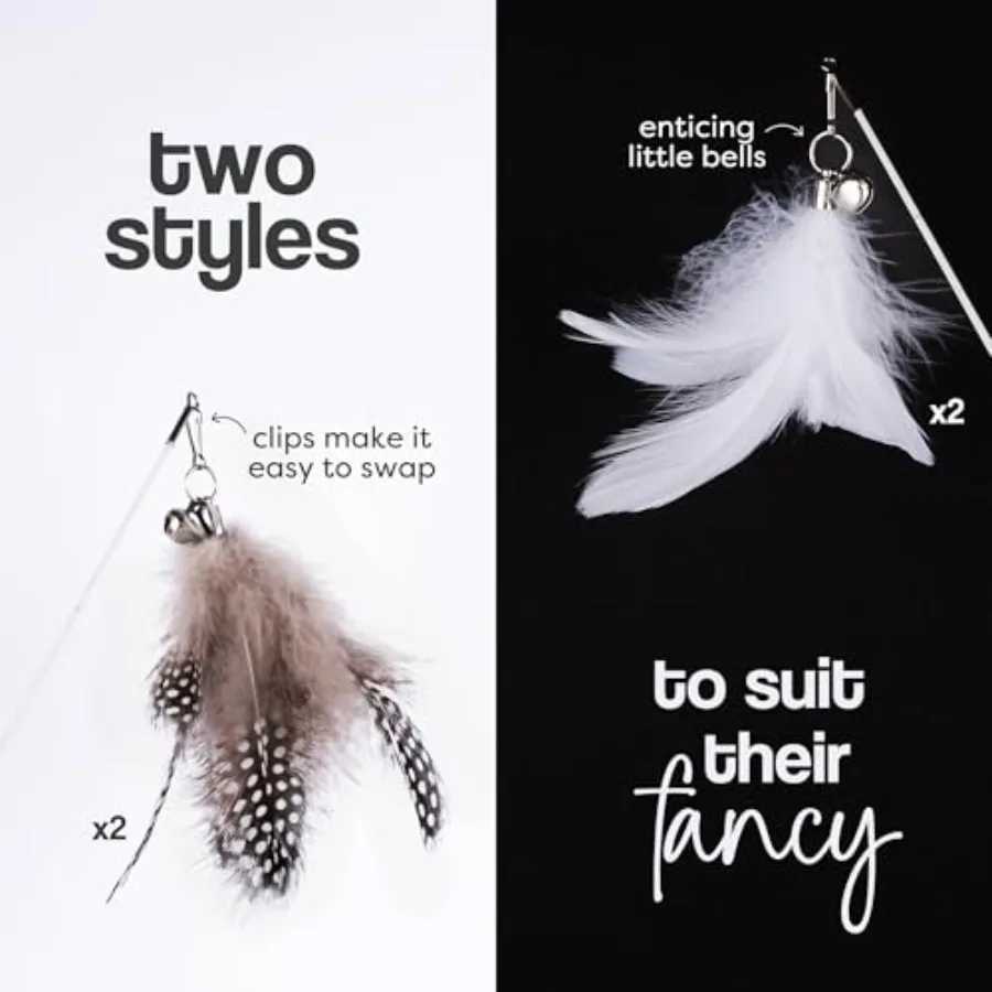 Cat Wand Toy Set 2 Feather Teaser Wands with 4 Interchangeable Refills 27 ible Wire Wooden Handle Interactive Play for Indoor C S251029{category}