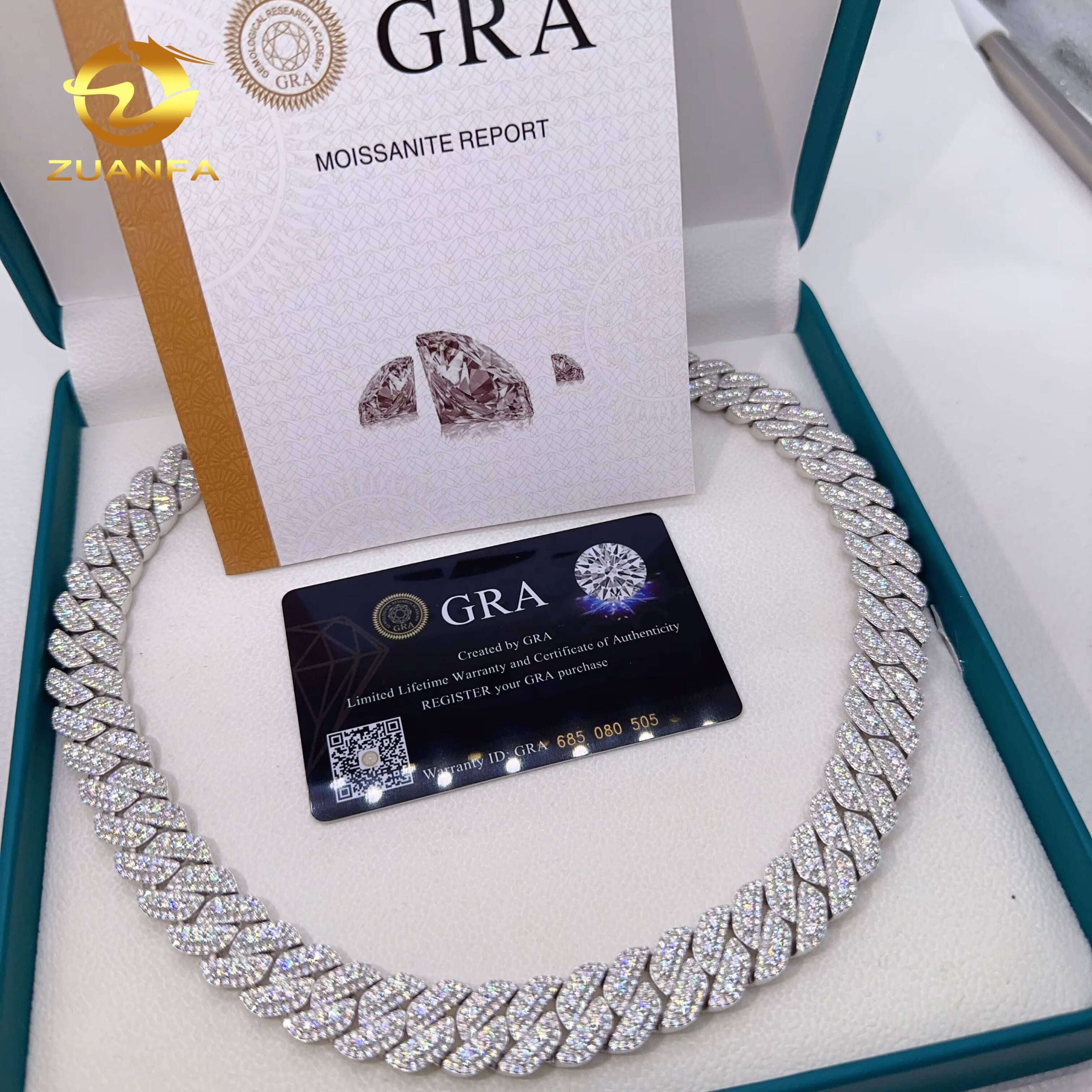 13mm Custom VVS Moissanite 925 Sterling Silver Fashion Jewelry Hip Hop Luxury Iced Out Cuban Chain Necklace