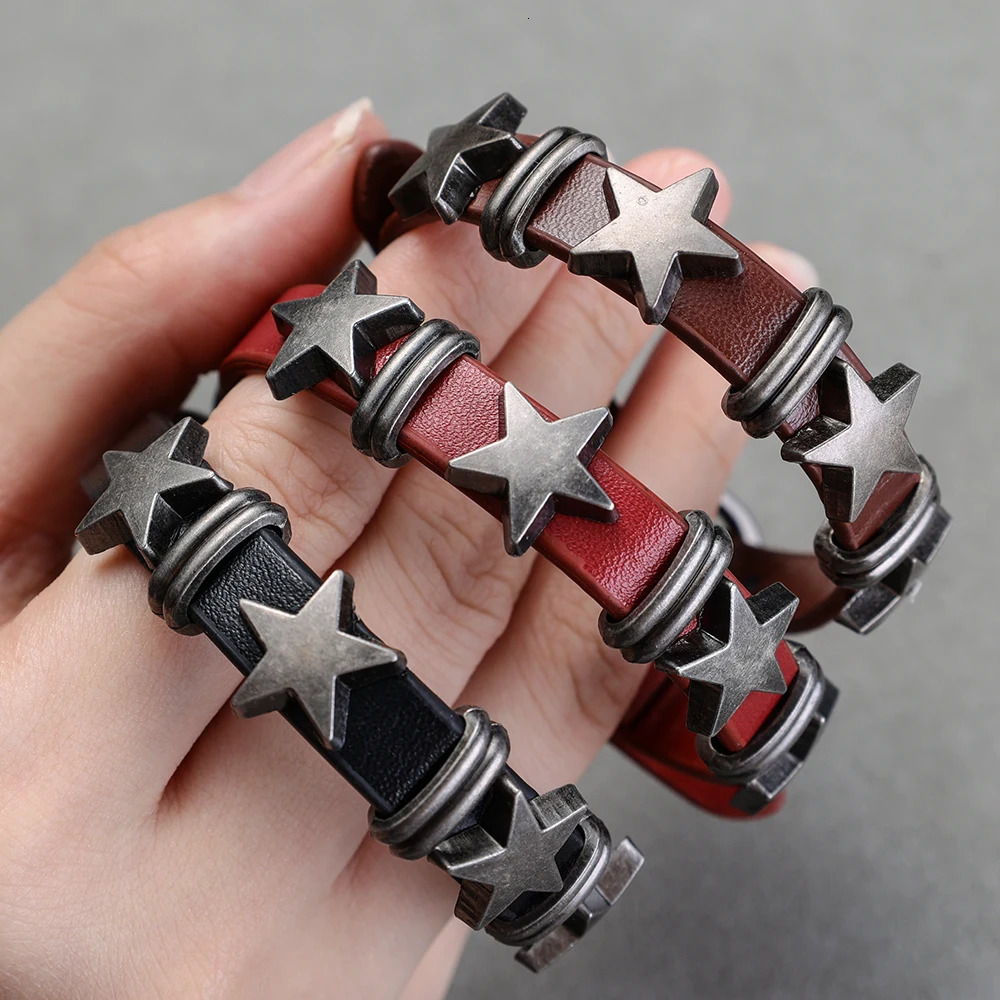 Gothic Star Punk Faux Leather Bracelet for Men Women Spiked Bangle Goth Jewelry Vintage Y2K Cosplay Emo Clothes Accessories 251028