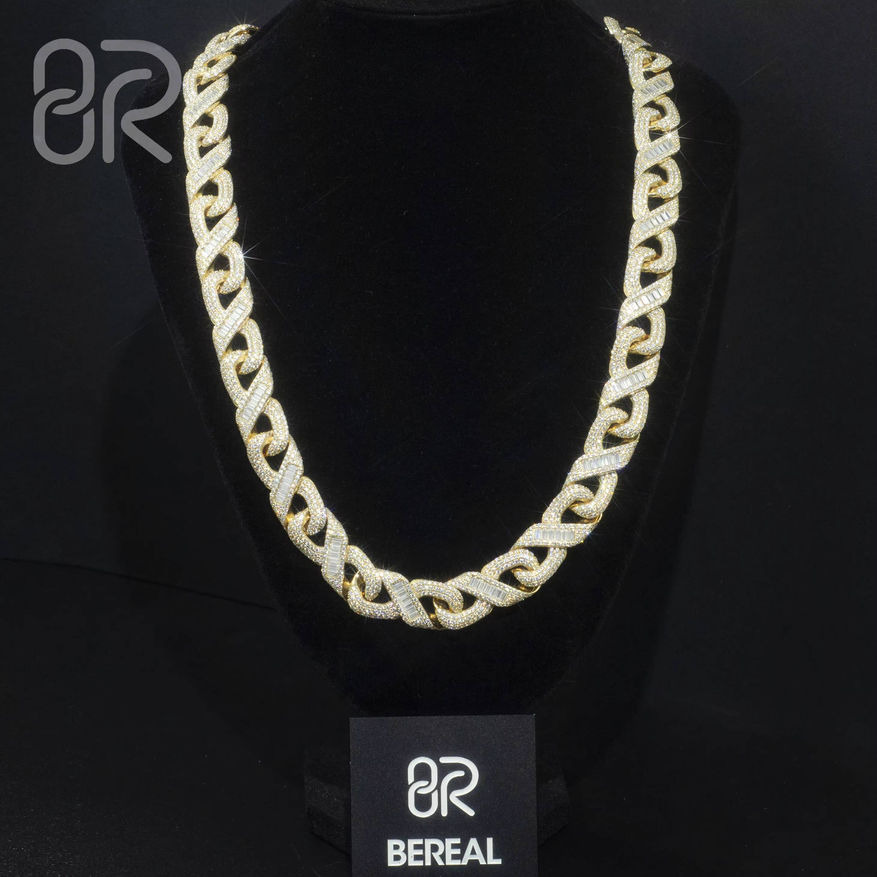 Custom 14MM Moissanite Cuban Chain Necklace Popular Shine Brightly 18K Gold Plated 925 Silver Cuban Link Chain for Men Women