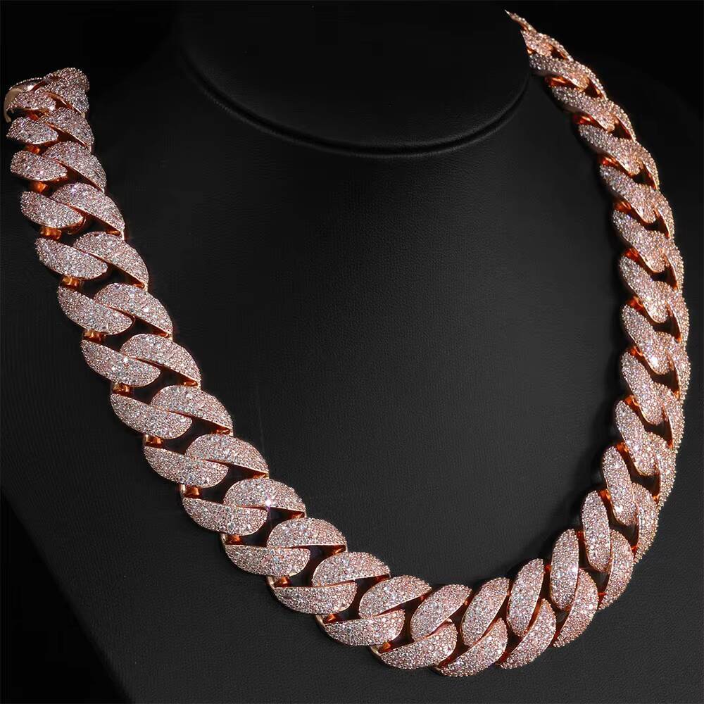 Moissanite VVS necklace Luxury 22MM Curved Flip Clasp Cuban Link Chain Rose Gold Plated Iced Out Necklace Hip Hop Jewelry