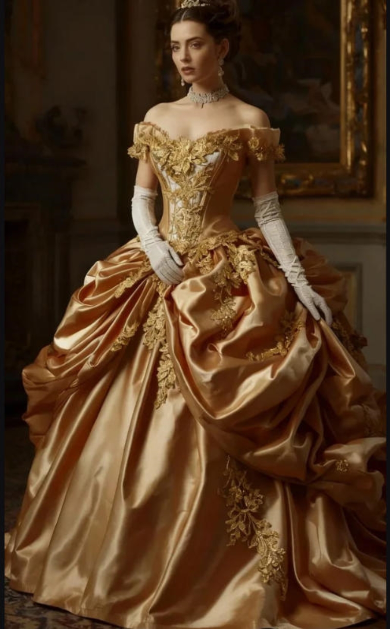 Vintage Victorian Gold Prom Dresses Ruched Bustle Taffeta Ball Gown Evening Dresses Medieval Baroque Women Costume Special Occasion Wear