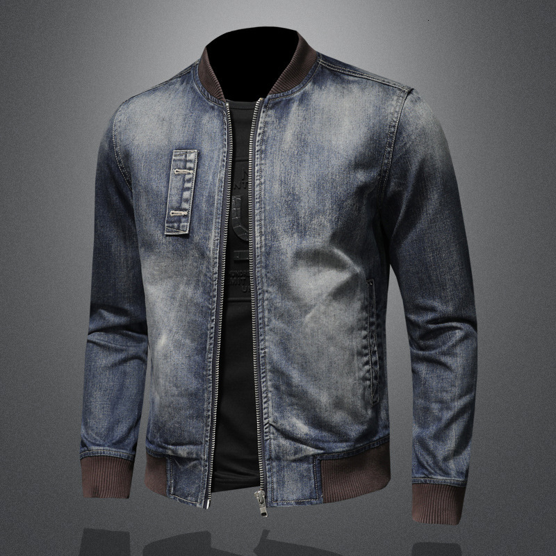 High-end Designer Jacket Stand Collar Denim Jacket Men's Trendy Brand Spring And Autumn New Motorcycle Jacket Men's Stylish Denim Coat