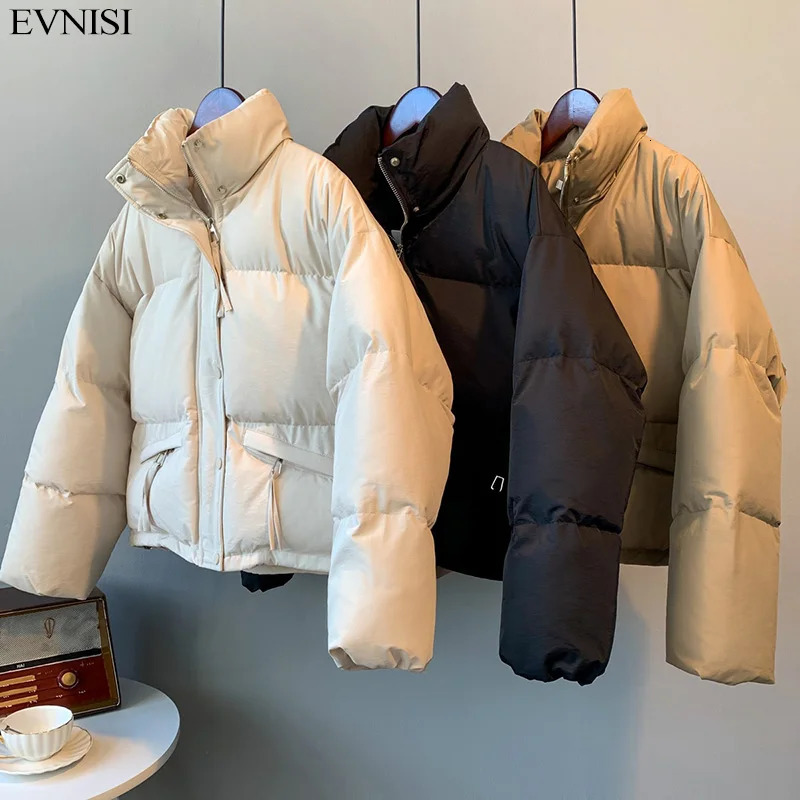 EVNISI Casual Women Loose Thicken Jacket Button Up Solid Warm Bread Clothing For Women Puffer Jackets Autumn Cardigan Coat 251030