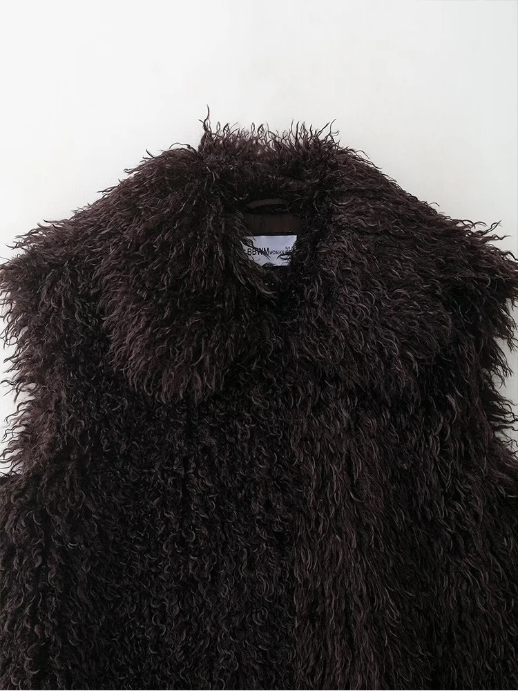 TFMLN Fur Vest For Women Solid Color Sleeveless Waistcoat Jacket Long Faux Winter Thick Fashion Lady Coat 251028