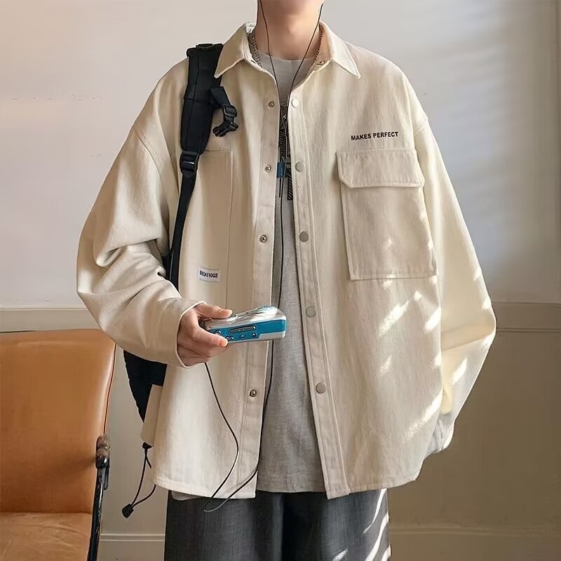 2025 Designer Coat Autumn Men's Workwear Long Sleeve Shirt Loose Fit Plus Size Cardigan Jacket Youth Casual Jacket