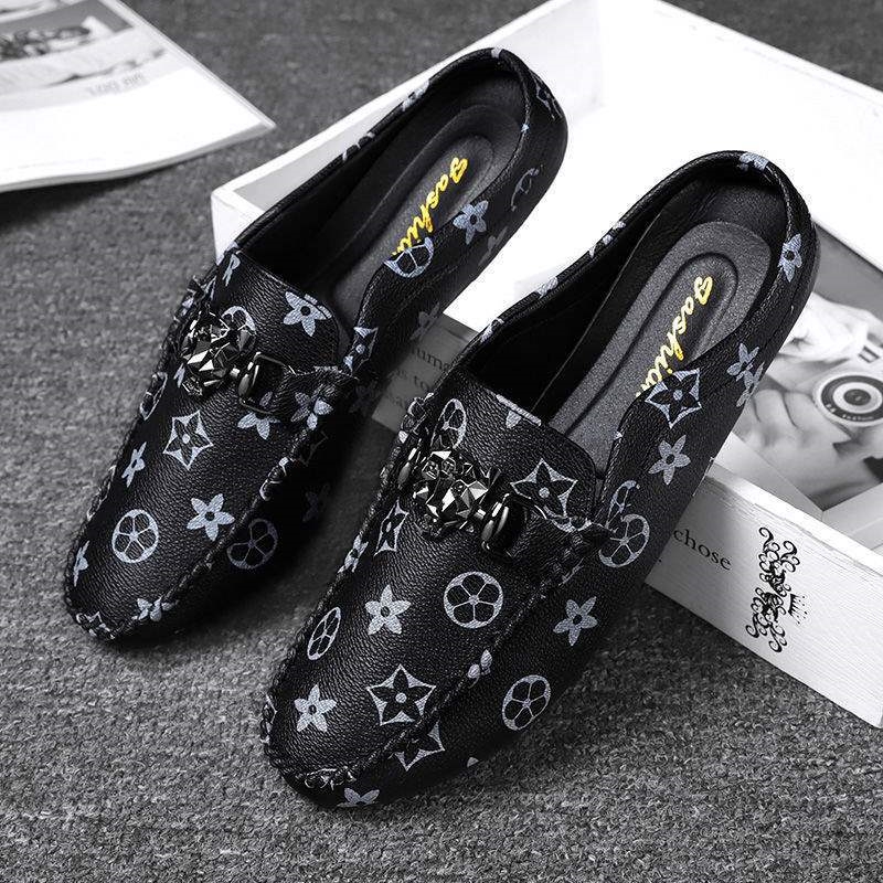 Designers new backless casual shoes for men wearing casual shoes with one foot kick toe cover half drag men 39-44