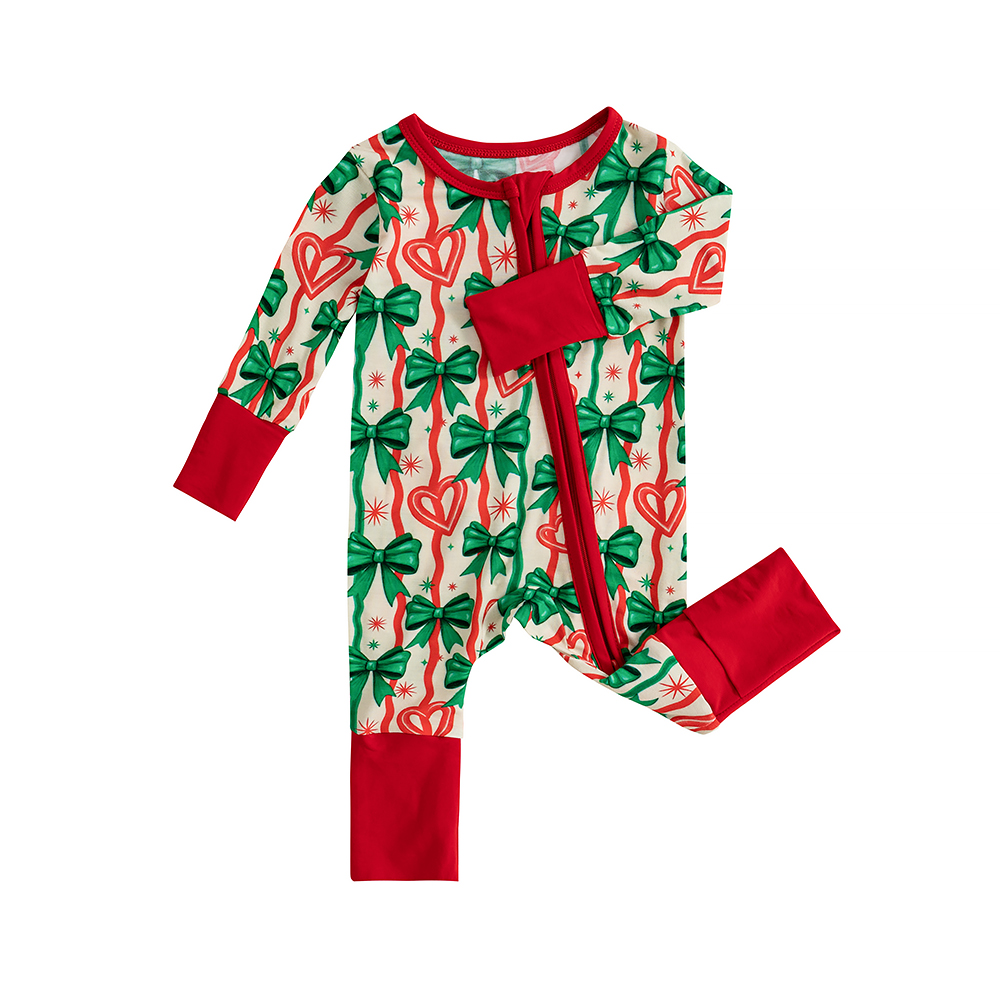 Christmas Baby Unisex Two-Piece Set with Two-Way Zipper Textured Sleepwear Set Baby Onesie