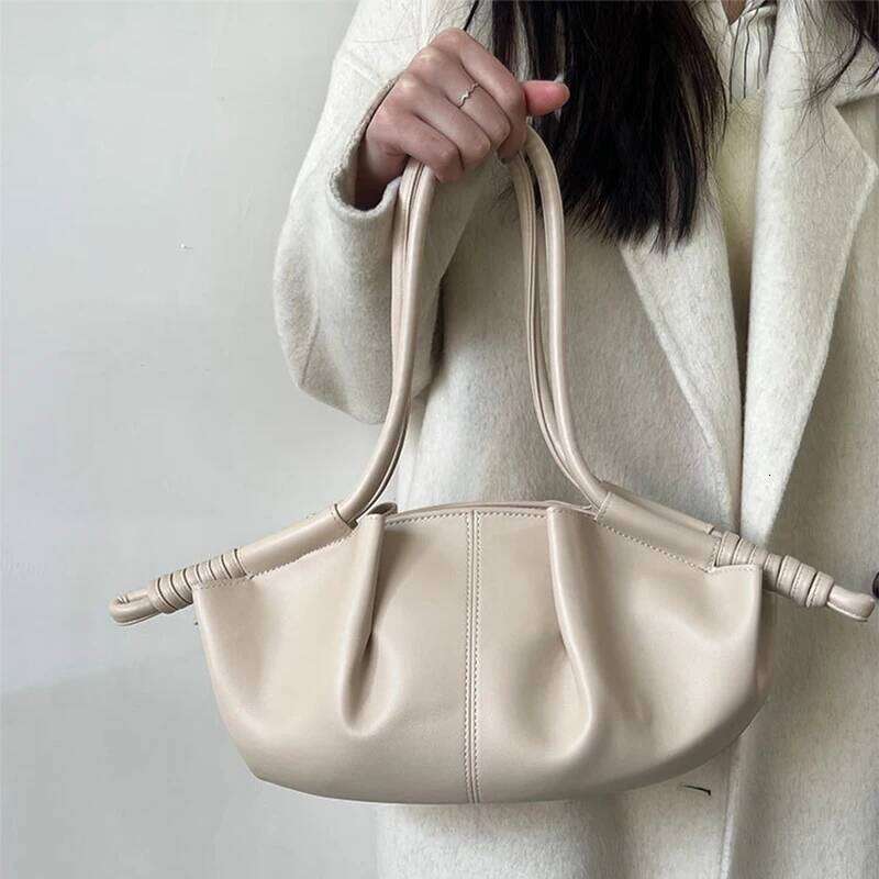 Brand Cloud Dumpling Drawstring Design Women's Adjustable Shoulder Strap Crossbody Handbag Textured Underarm Bag