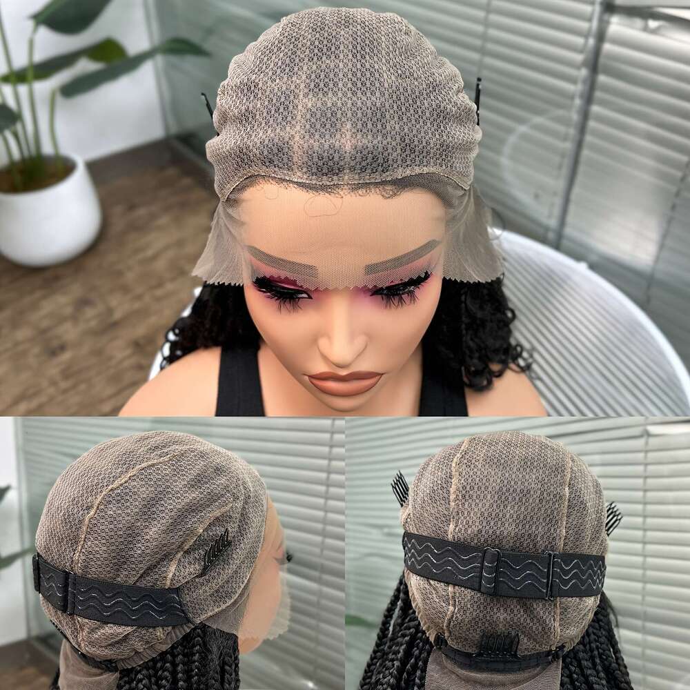 Bohemian Style Woven - Knotless Goddess With Curly Full Square Synthetic Braid Wig Featuring, Suitable For Women, Natural Black Braided Lace Front Wig