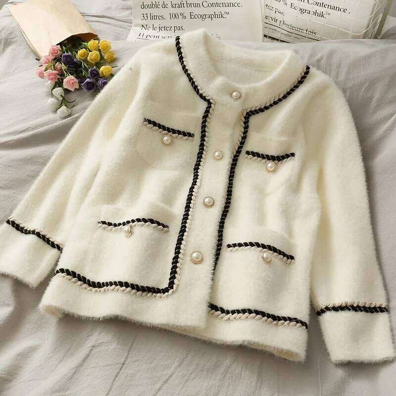 New Women's Autumn/Winter Thickened Knitted Sweater Cardigan Loose-Fit Mink Imitation Jacket Plus Size Top