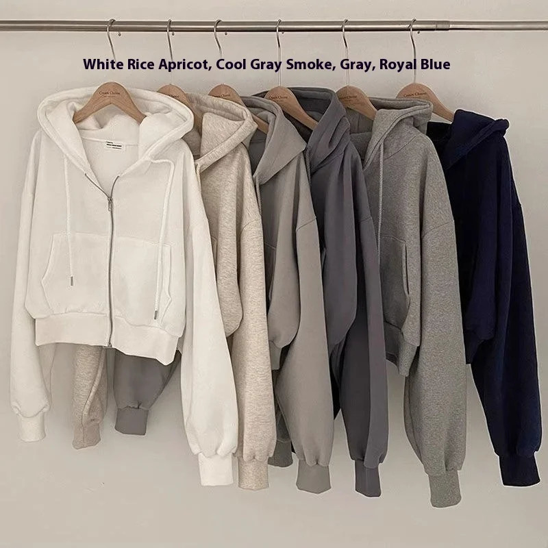 Casual Hood Sweatshirt Women Y2K Zip Up Hoodies Solid Harajuku Long Sleeve Shirt Oversized Crop Tops Female Loose Jackets Coat 251030