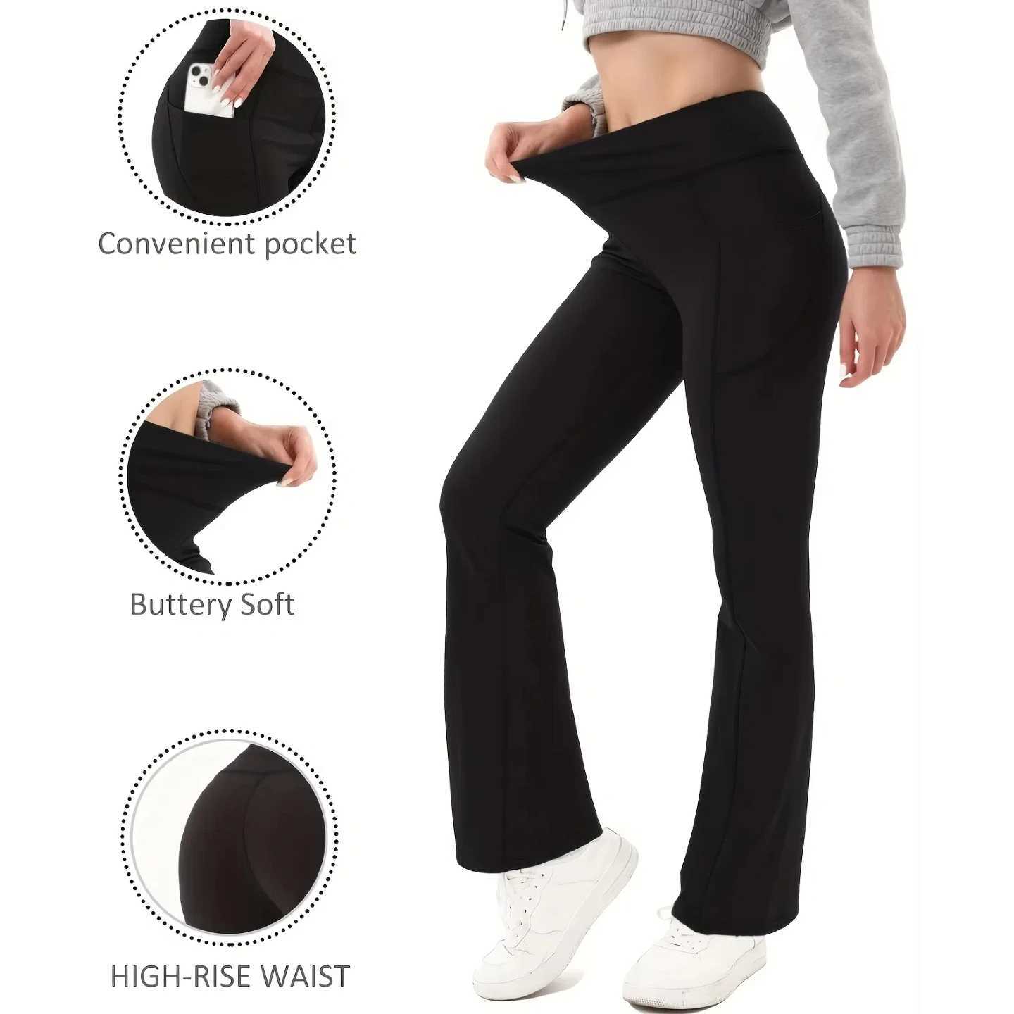 3Pcs Women FallWinter Slim Fleece Lined Wide Leg Yoga Pants High Waisted Elastic Sports Lounge Pockets Pure Color Exercise J251030