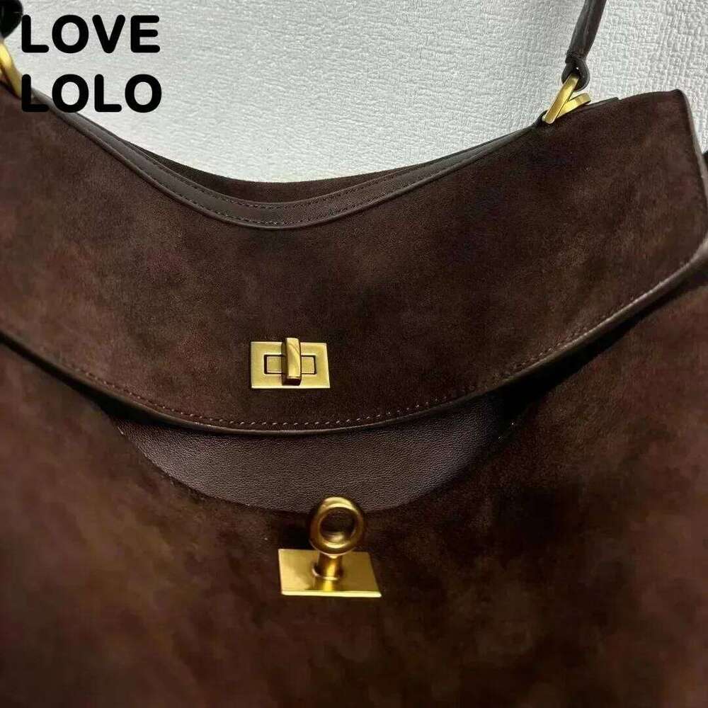Suede Leather Tote for Women Large Capacity Cowhide Shoulder Bag Designer Lock Satchel Chic Soft Nubuck Crossbody Purse