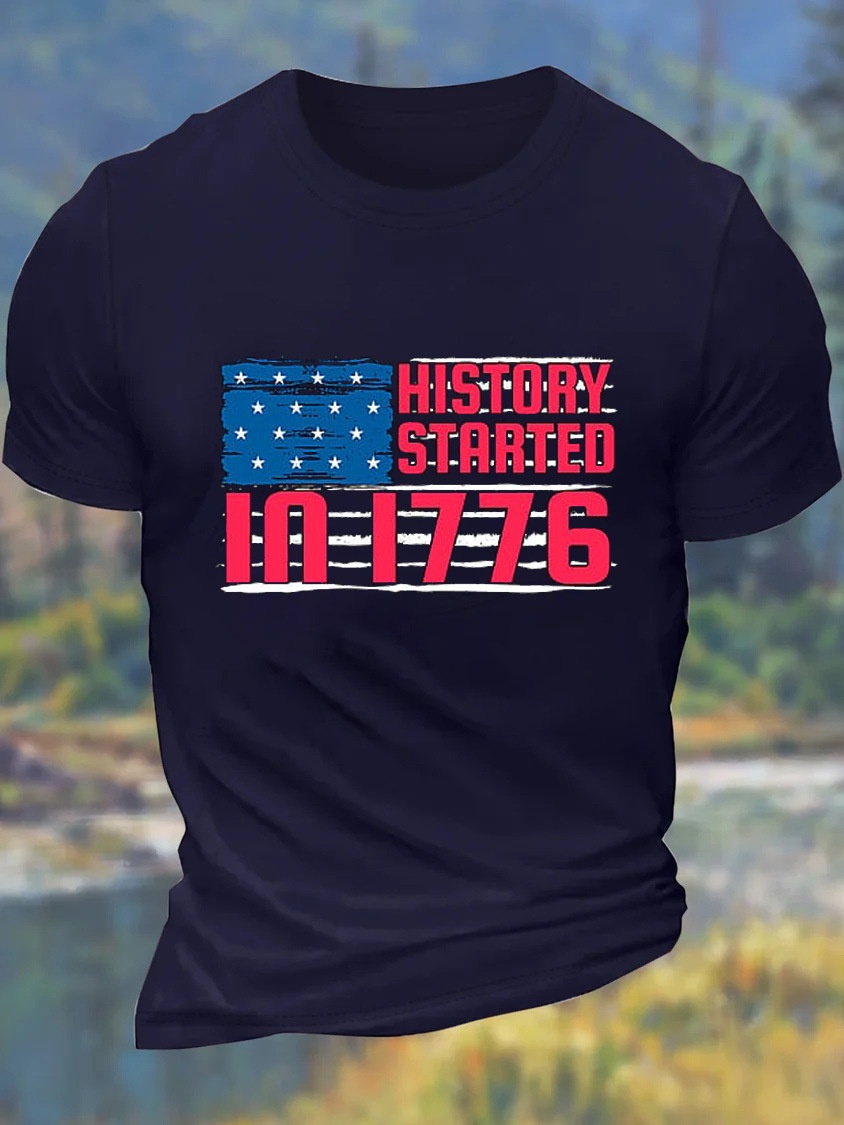 European and American Oversized Men's Independence Day Cotton Casual Letter T-Shirt - TT7330