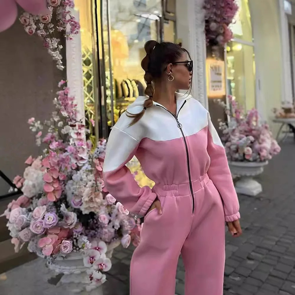 Autumn Women Jumpsuits Rompers Zipper Overalls High Waist Y2k Streetwear Casual Jumpsuit Work One Piece Full Sleeve Long Pants 251028