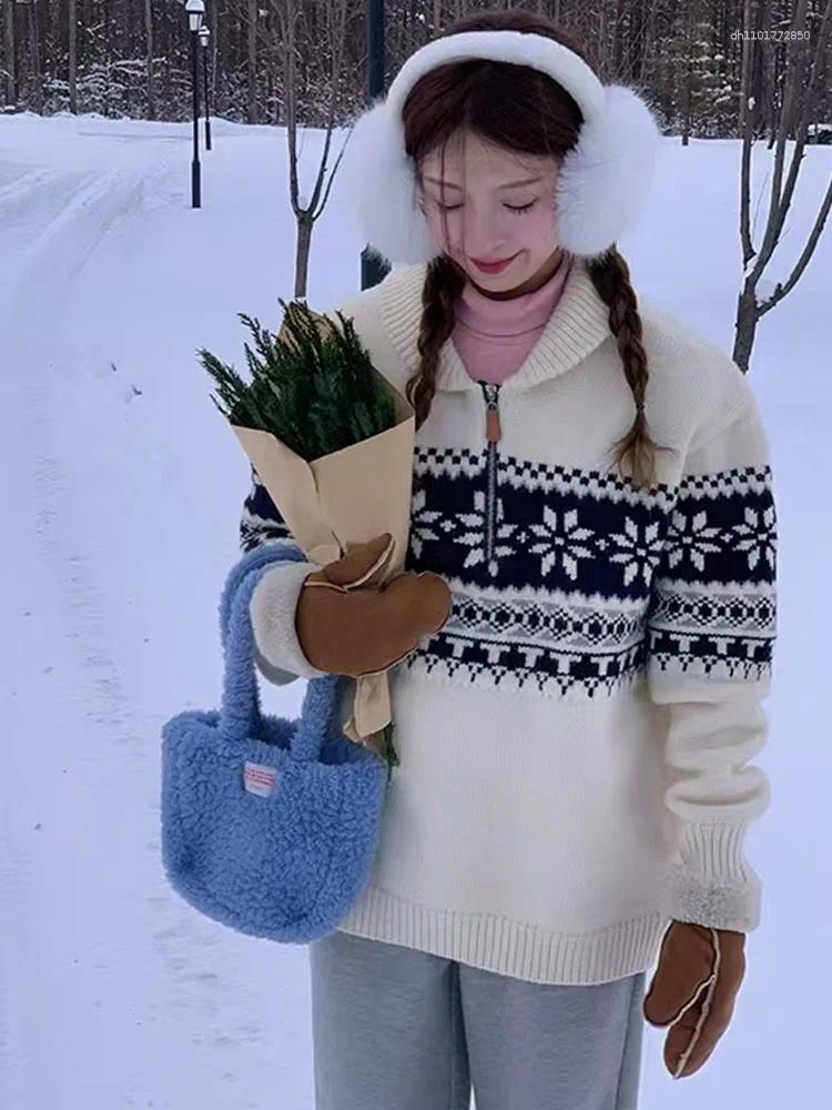 Women's Sweaters Autumn And Winter Retro Half-chain Turtleneck Pullover Sweater Fashionable Warm Loose Long-sleeved Top