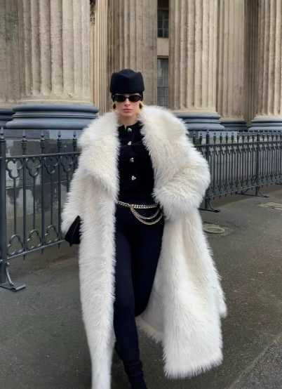 Long faux fur coat in 2025 knee-length white thick formal outerwear Toka eco-friendly fur H251024