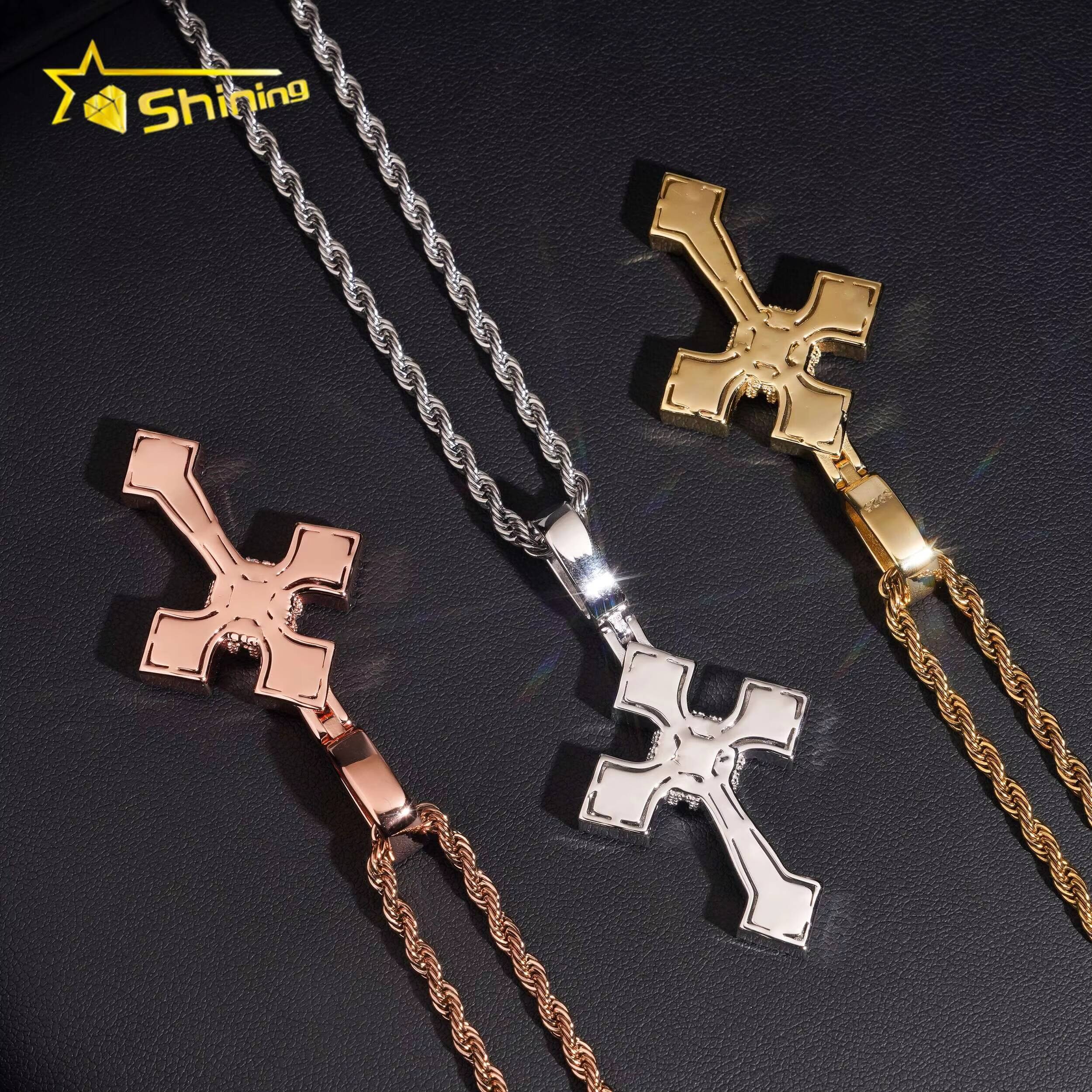 Hip Hop 925 Silver Iced Out Moissanite Cross Pendant Gold Plated Fine Jewelry Custom Pendant Moissanite Men Charms Designer's style