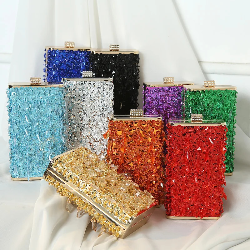 Diamonds Beaded Evening Bag er Womens Handbag Lady Glass Rhinestones Party Gold Purse Mini Square Tassel Bags 251023CJ