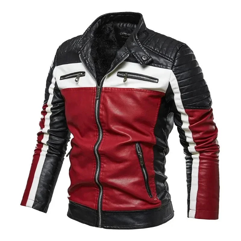 Mens Slim Jacket Fit Fur Lined Outwear Coat Men Leather Jacket Patchwork Biker Motorcycle Jackets Casual Zipper Coat Male 251023