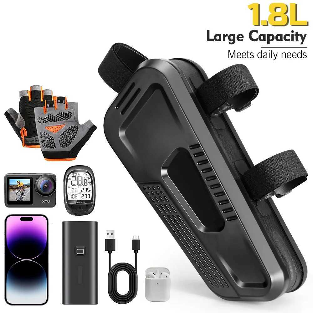 NEWBOLER Bicycle Bag Rainproof Cycling Top Front Tube Frame Bag Large Capacity MTB Road Bicycle Pannier Black Bike Accessories H251029