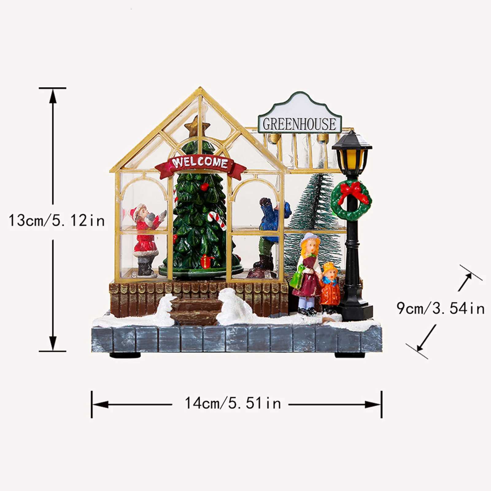 Christmas Village House Figurines Lighted Christmas Collectible Buildings Decoration with Music New Year Decor C251030
