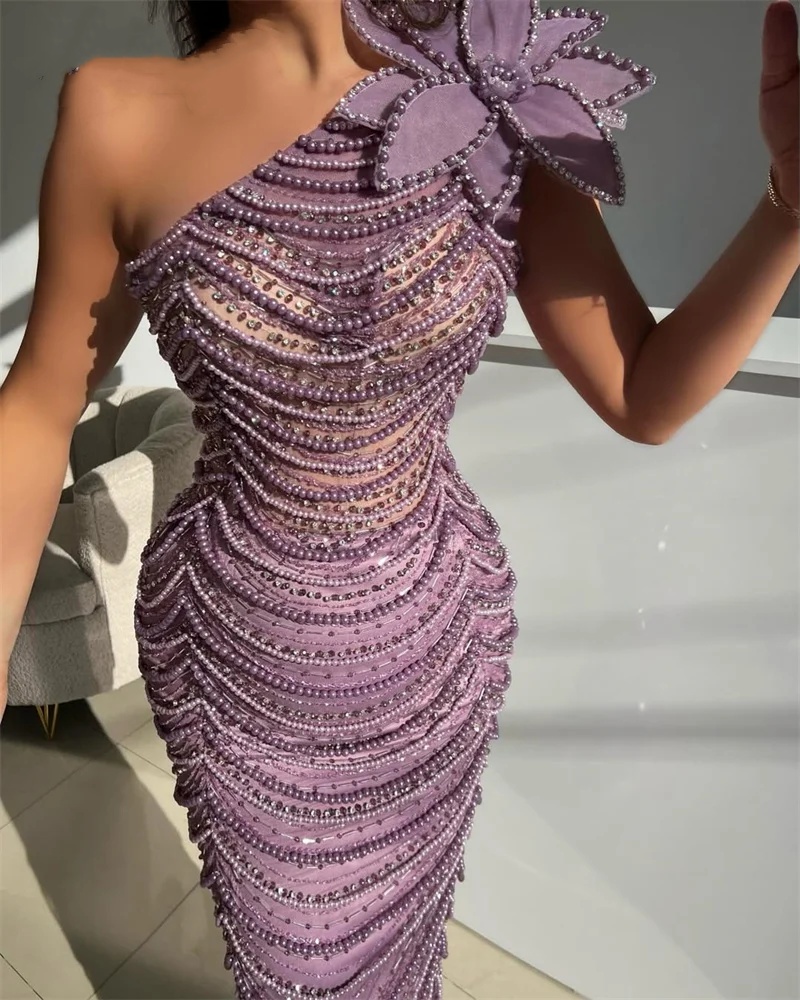 Luxury Full Pearls Beading Evening Dress Formal Occasion Prom Gowns Second Reception Birthday Party Dress Arabic Robe de soiree femme O30