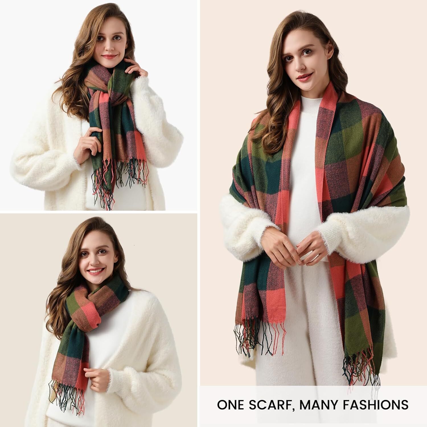 Custom Scarf for Women Women's Fall Winter Scarfs Cashmere Feel Blanket Scarf Classical Scottish Checked Long Shawl Wraps Christmas gifts