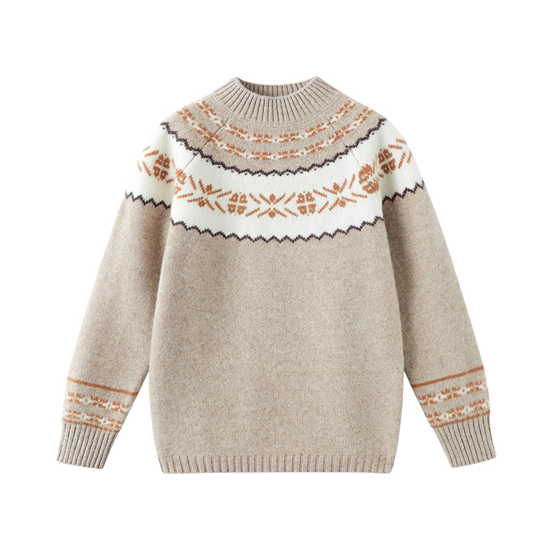 Children's pure wool sweater with double stranded thickened half high neck knitted base sweater for boys and girls