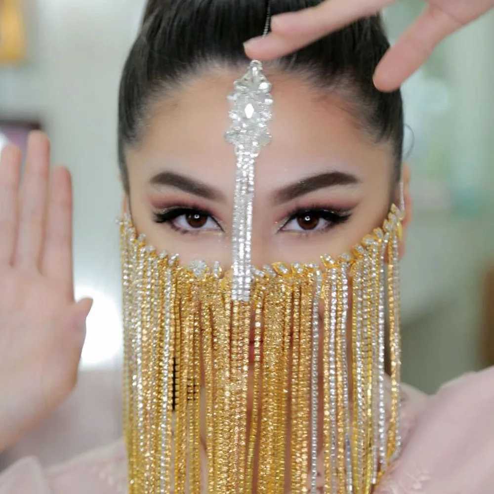 Fashion Crystal Face Chain Tassel Mask for Women Headwear Veil New Masquerade Dance Party Costume Sexy Face Accessories JewelryW251029