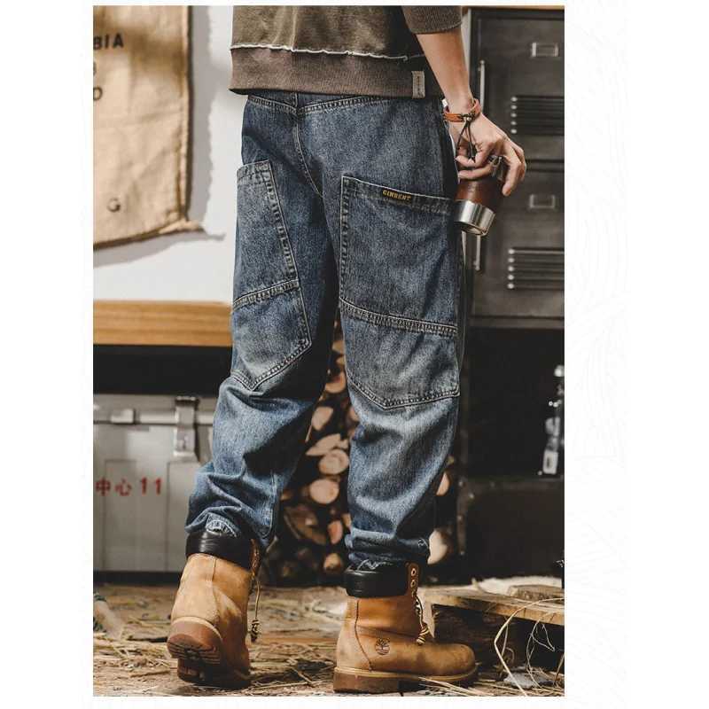 American Retro Jeans Men Autumn High StreetinsTrendy Cargo Pants Men Loose Fit Plus Size Straight WideLeg Pants J251030