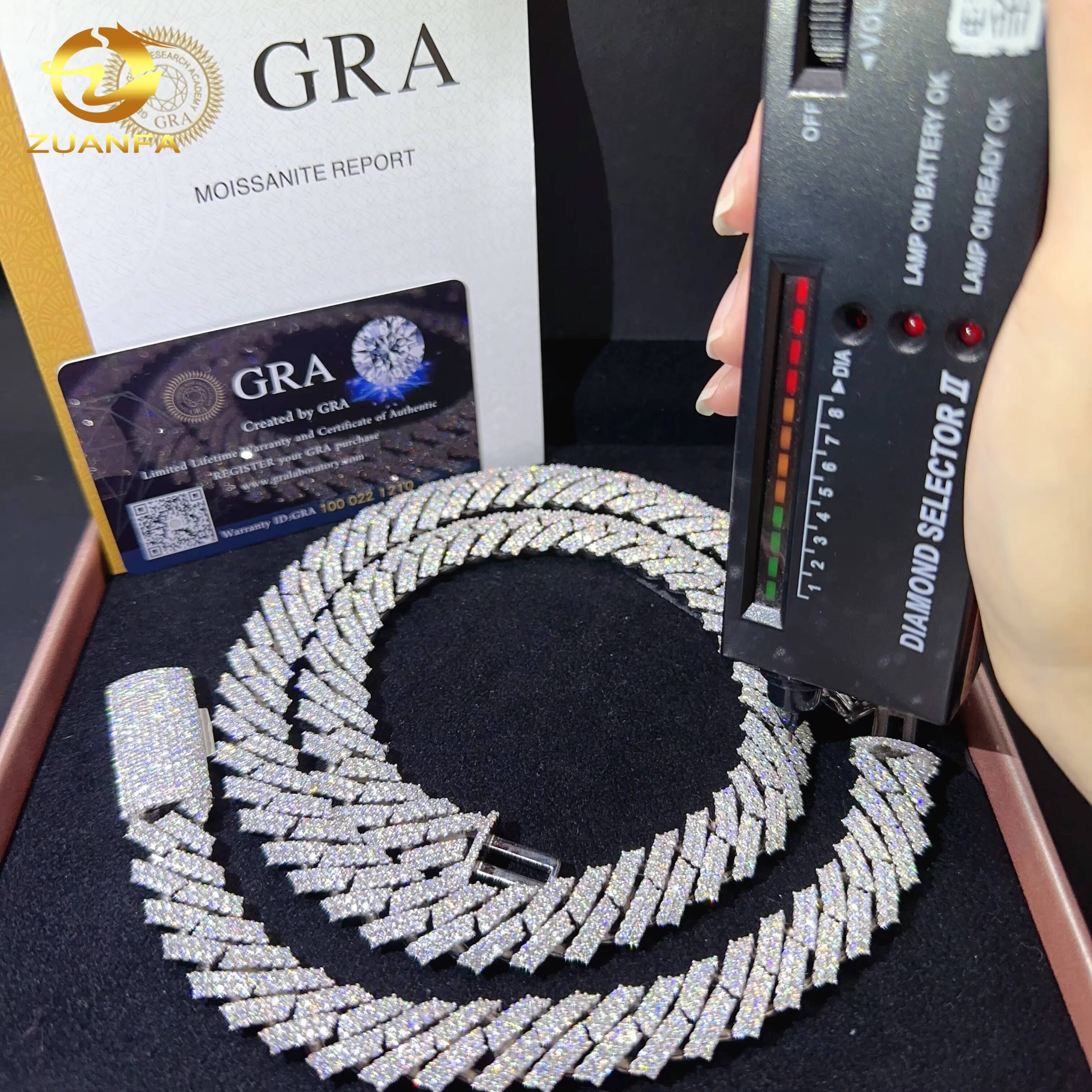 15mm Pass Diamond Tester 925 Sterling Silver VVS Moissanite Iced Out Moissanite Chain Cuban Link Custom Cuban Chain Necklace