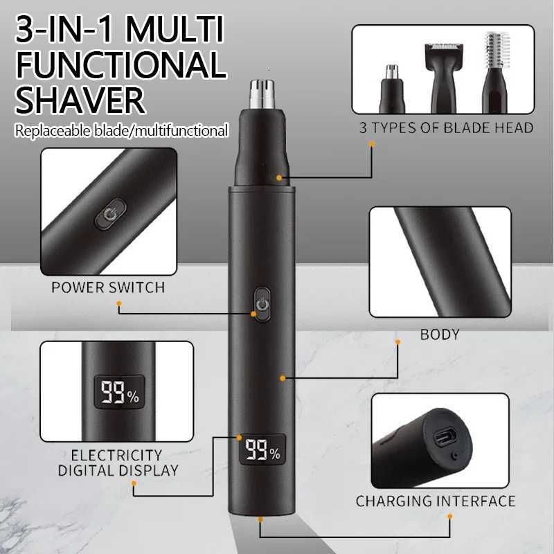 XMSJ 3in1 Mens Electric Nose Hair Trimmer LED Display Portable Painless Tshape Rechargeable Sideburns Eyebrows Beard Trimmer M251030
