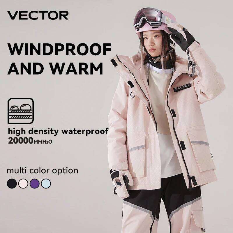VECTOR Brand Men Women Jacket Winter Warm Windproof Waterproof Ski Suit Outdoor Sports Snowboard Coat Splicing Double Plate
