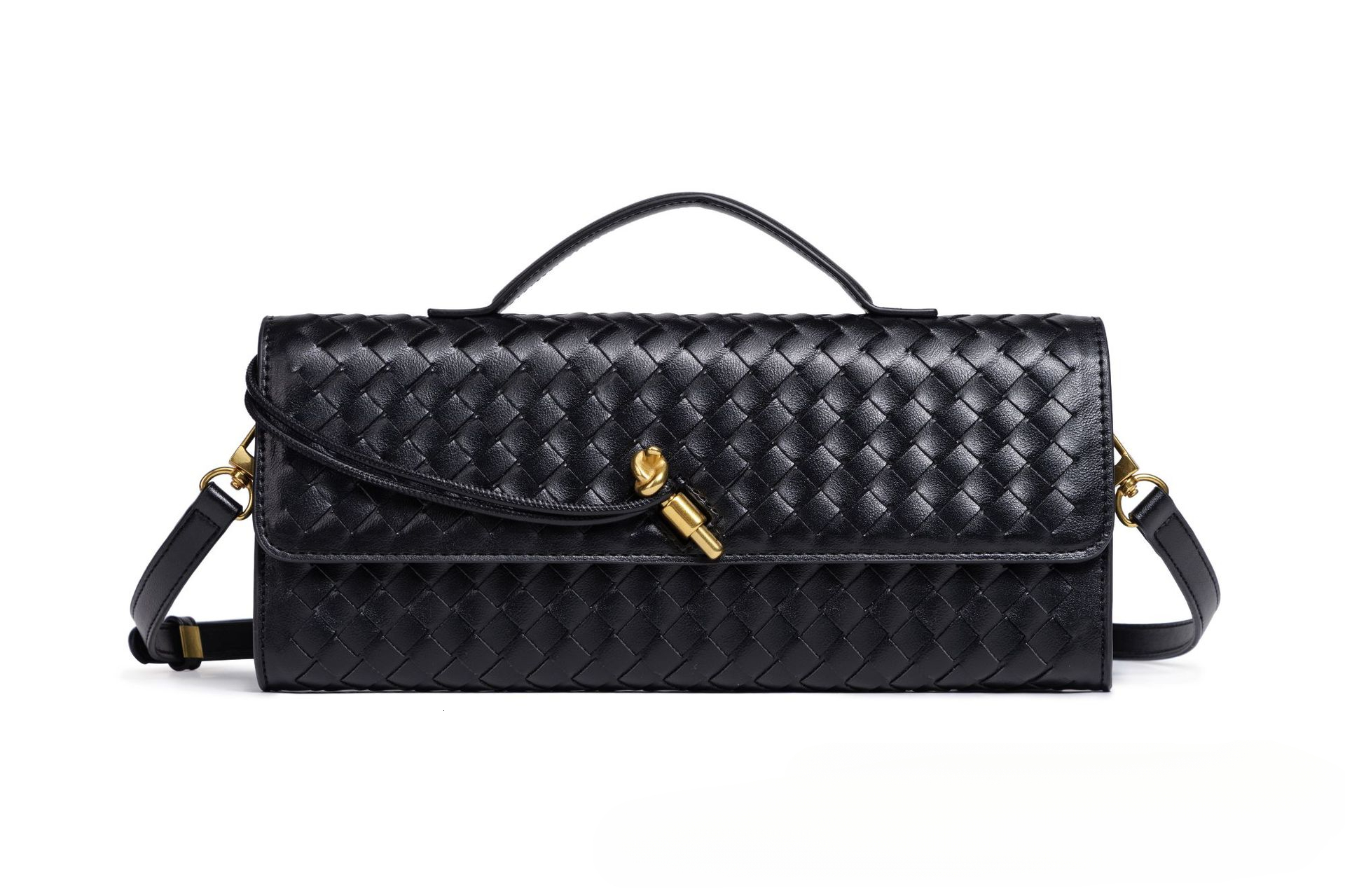 New popular hand woven single shoulder long stick bag, fashionable horizontal handbag, accordion women's crossbody bag, trendy designer bag