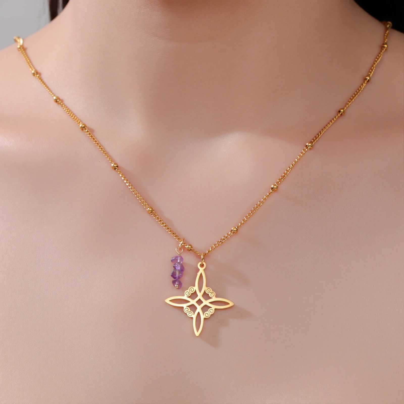 Teamer Purple Crystal Witch Knot Pendant Necklace For Women Amulet Protection Stainless Steel Vintage Jewelry Gift 2025 NewXJ251030