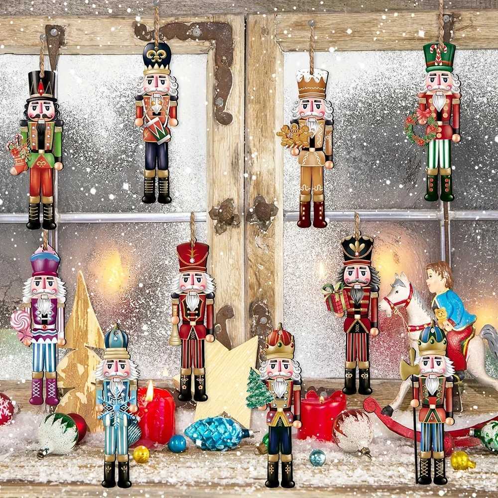 12pcs Christmas Nutcracker Soldier Wooden Pendant Xmas Tree Hanging Ornament 2025 Navidad Decoration for Home 2026 New Year Gift C251030