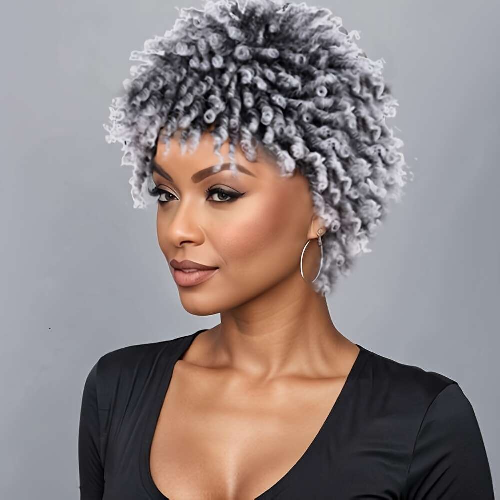 Women's Short Afro Twist Braided - Synthetic Faux Locs With Curly Wave Texture, Low-Temperature Fiber For Everyday & Ocns, Look Wig For Women, Dr