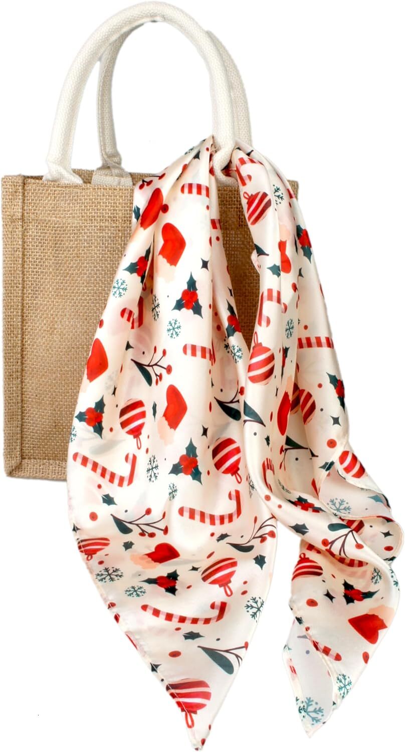 Custom Christmas gifts Silk Like Satin Fall Winter Holiday Christmas Square Scarf for Women Hair Scarves