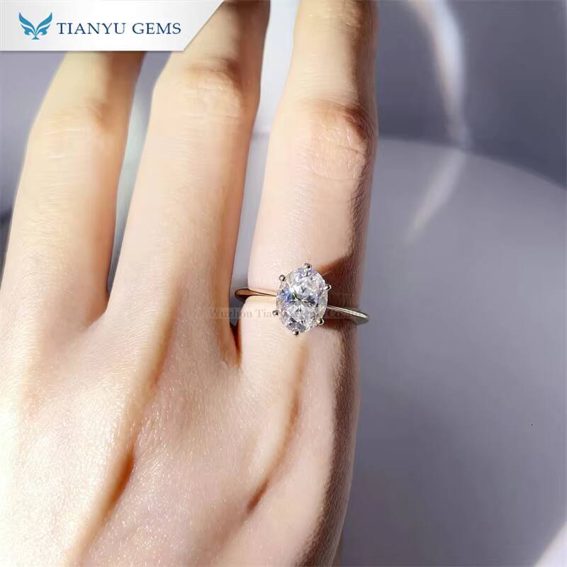 Tianyu Gems 7x9mm 2ct Oval Brilliant Cut Moissanite Ring 6 Prongs Knife Edge Band 18k 14k 10k Yellow Gold Solitaire Rings Women