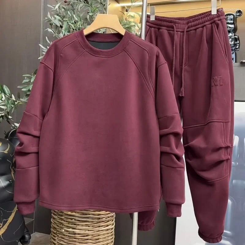 Men's Tracksuits Winter Velvet Thickened Sweatshirt Sweatpants Two-piece Set Men Fashionable Versatile Loose Solid Casual Sports Suit