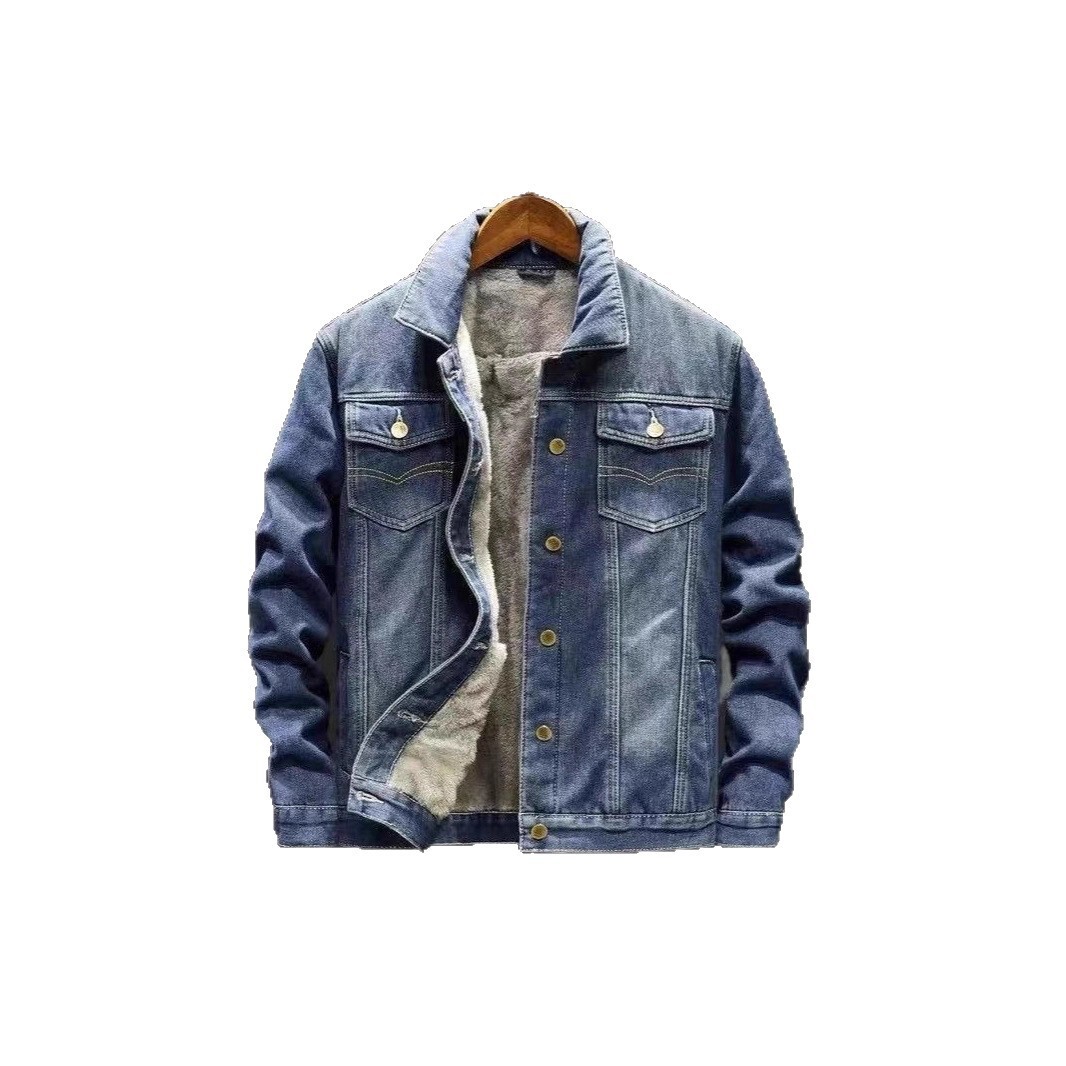 Fleece-lined Thickened Denim Jacket For Men New Designer Coat Loose Fit Plus Size Clothing Winter Lamb Wool Warm Casual Jacket