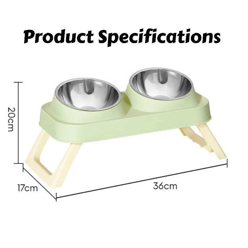 15 Elevated Pet Feeder Portable Foldable Dual Stainless Steel Bowls with NonSlip Base Neck Support for Cats and Dogs J251113
