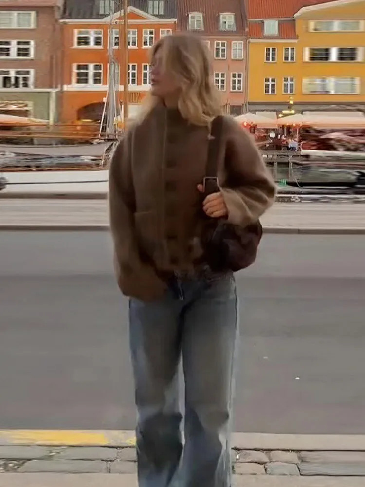 Fall Winter Casual Woolen Blended Jacket O Collar Long Sleeve Single Breasted Pocket Coat Lady Solid High Street Wears 251030 - view 5