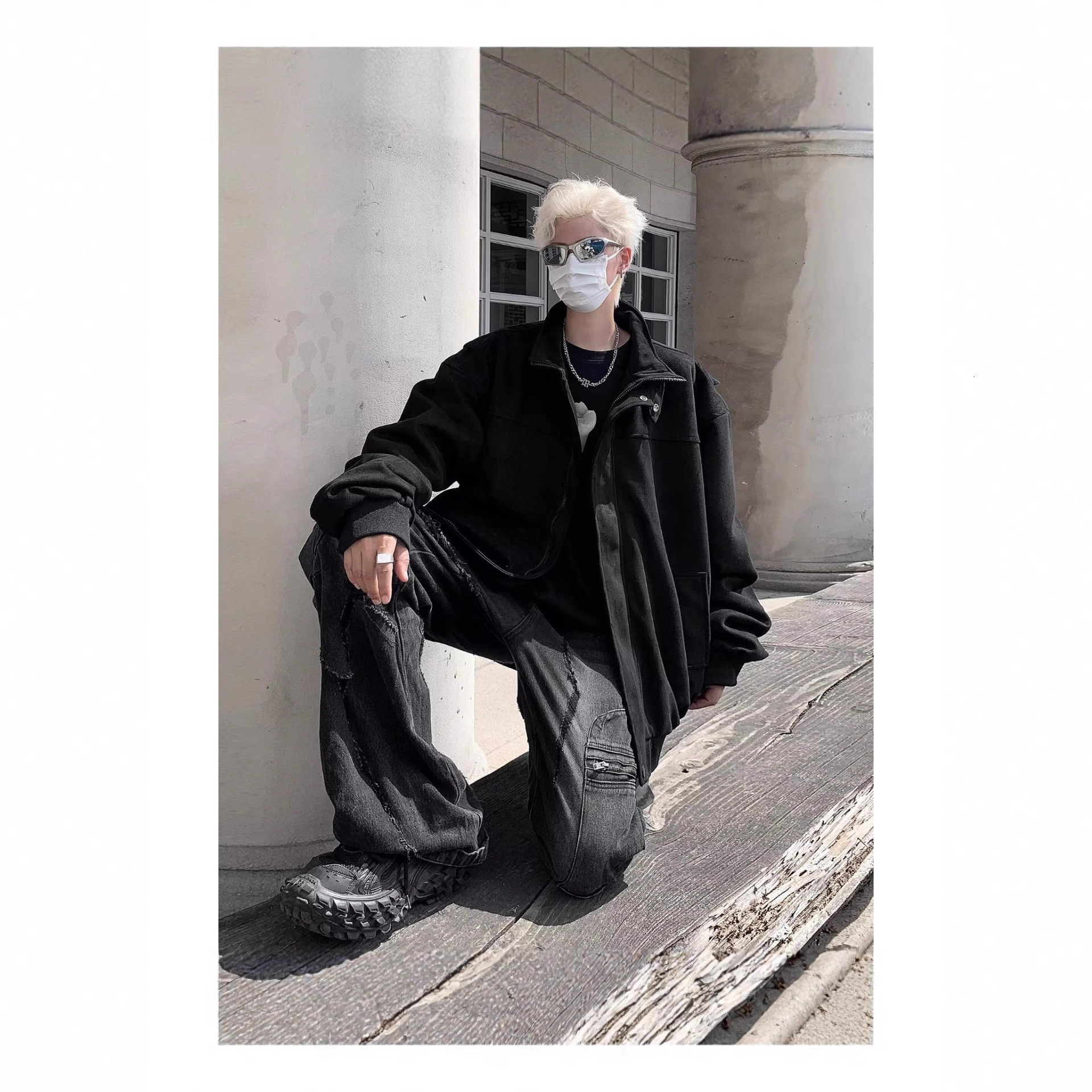 2025 Spring And Autumn Designer Coat American Style Men's Casual Jacket With Unique Design Loose Fit Stand Collar Jacket