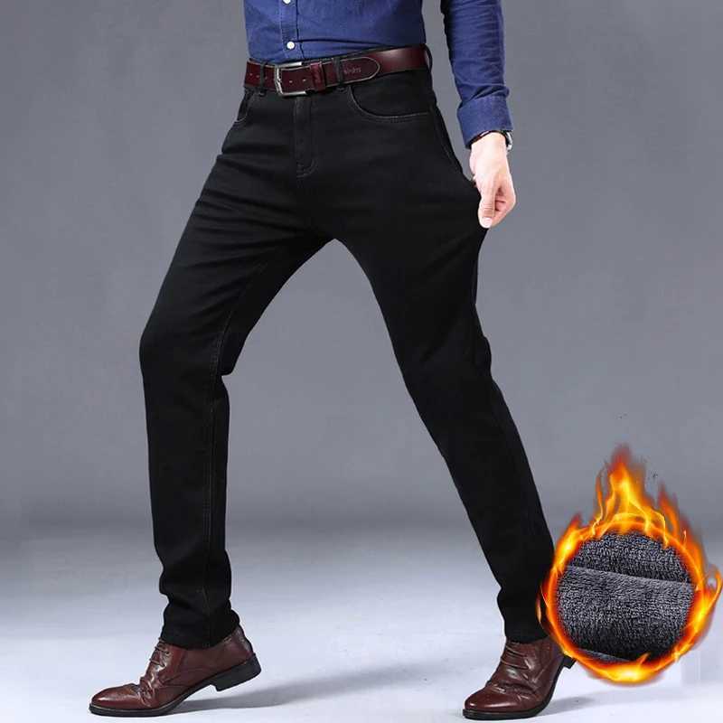 Winter Warm Jeans Mens Thickened Velvet Black Fashion Korean Trousers Plush Velvet Business Casual Straight Denim Pants J251030