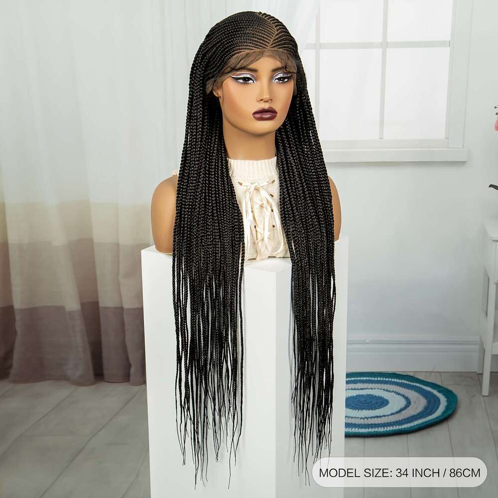 Elegant Wig Women - 100% Normal Temperature Fiber Braided Hair, Synthetic Box Braids, Full Lace Area, Versatile For All Users