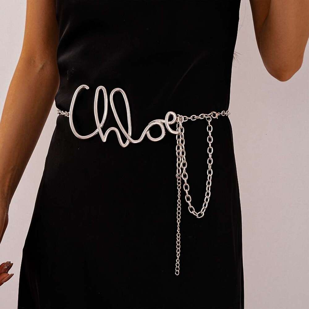 New Women's Gold Letter Waist Autumn Winter, High-end Metal Chain Thin Belt for Dresses and Pants