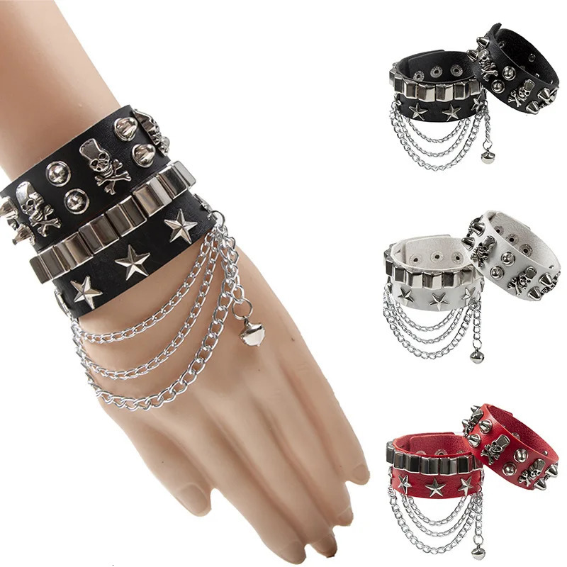 2024 PU Leather Bracelet Punk Bracelet Adjustable Skull Goth Cuff Bracelet Gothic Rivet Buckle Wristband for Men Women 251028